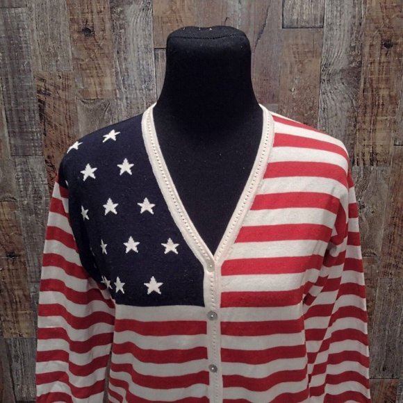 Talbots Sweaters - TALBOTS RED WHITE & BLUE USA FLAG ELECTION DAY WOMENS CARDIGAN SWEATER SZ S